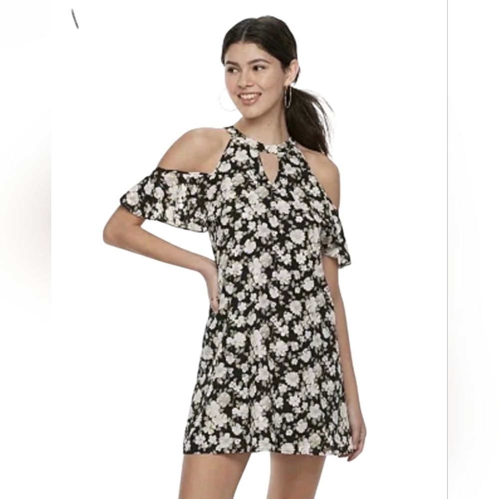 Candies Floral Cold Shoulder Flutter Sleeves Dress Size M *